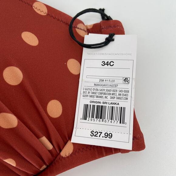 Shade & Shore Bikini Top Size 34C Mahogany Polka Dot Swim Lightly Lined - Picture 6 of 9